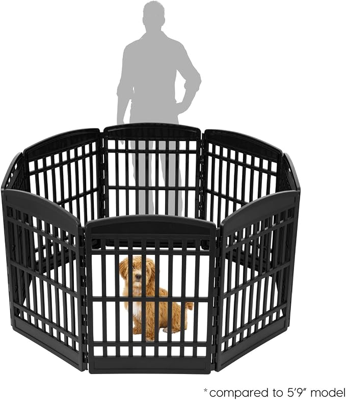IRIS USA 8-Panel Dog Playpen, Pet Enclosure, Black | Puppy Training, Custom Pen Configuration, Configurable Layout, Multi-Shape Setup, Secure Door Latch, Stable Non-Tip Base