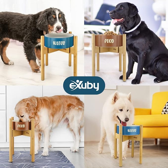 eXuby - 2-Pack Adjustable Dog Bowl Stand for Large Breed dogs - Keeps Your Dog Comfortable While Eating or Drinking - Perfect Height of 14" - Expands to 11.25" - Bowls Sold Separately
