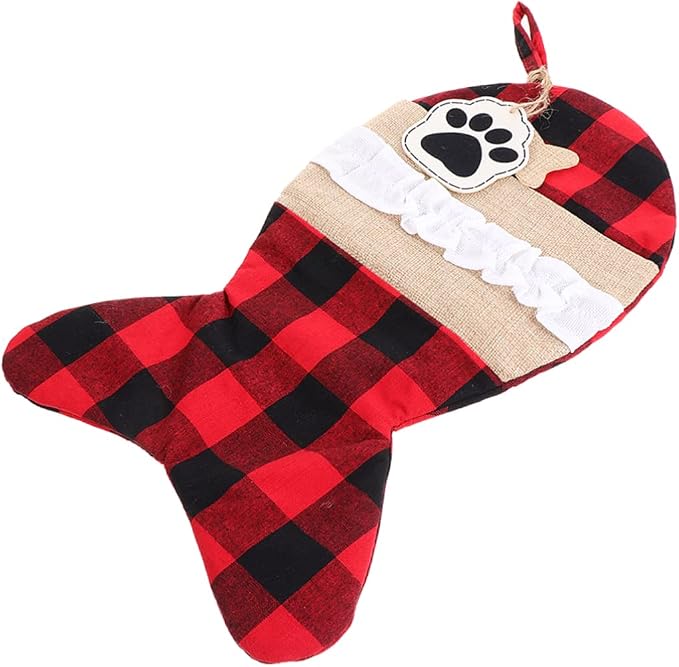 FRCOLOR Christmas Gift Pouch for Pets Black Red Plaid Holiday Storage Bag for Candy Snacks Item Organization and Festive Decoration