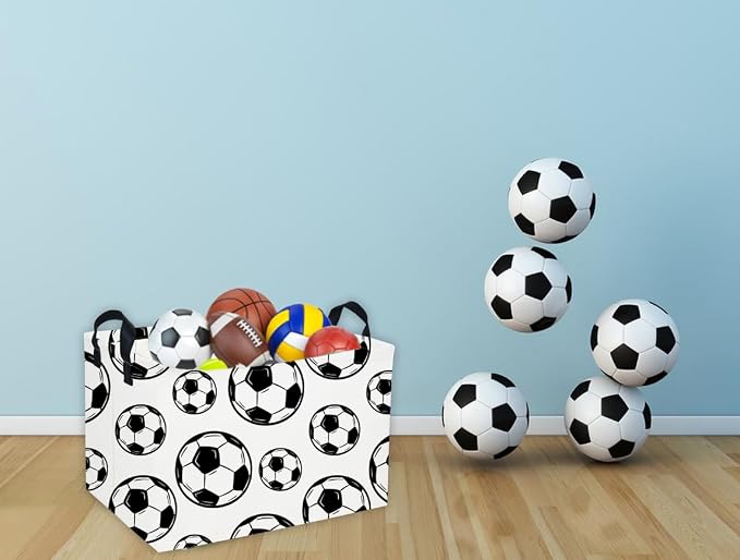 Essme Rectangular Soccer Basket Kids Storage Box,Boys Storage Bins Organizer with Handles for Room Decor, Kids Basket,Shelf Basket.(Soccers)
