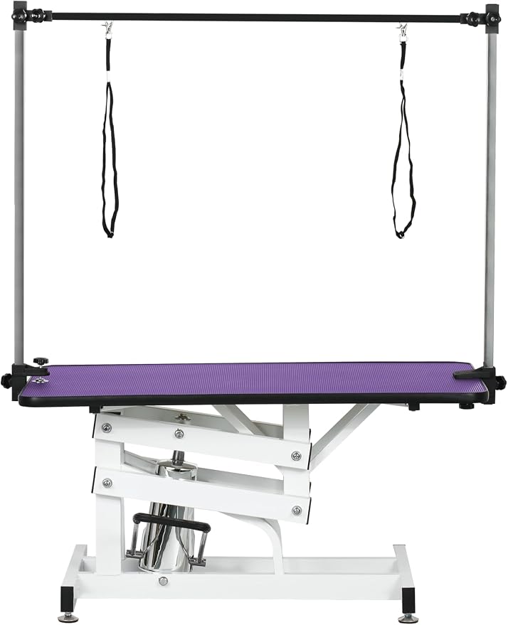 Hydraulic Pet Dog Grooming Table for Large Dogs, Heavy Duty Grooming Table with Adjustable Arm Noose, Maximum Capacity Up to 330 lbs, 42.5''/Purple