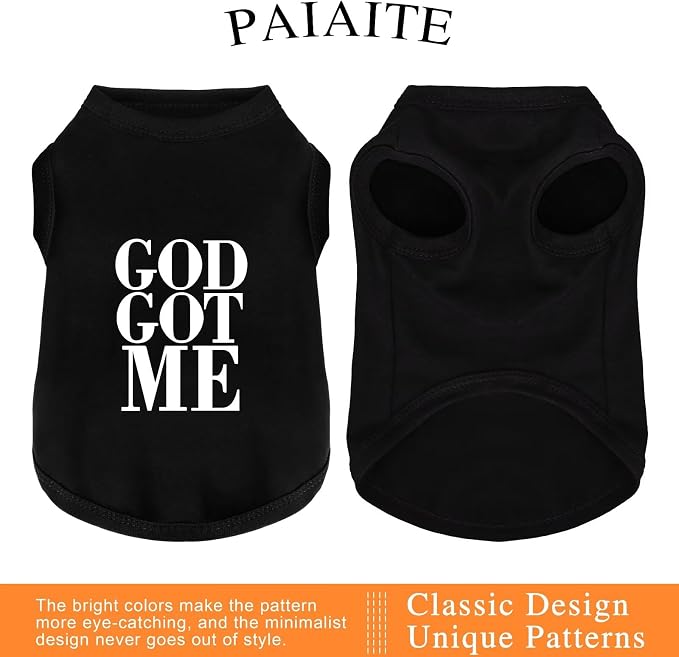 Discover Cozy Cotton Canine Wear: Breathable Soft, and Lightweight Dog Shirt Vest with Eye-Catching Graphics(GOD GOT ME), Keeping Your Furry Friend Warm and Comfy! Black S