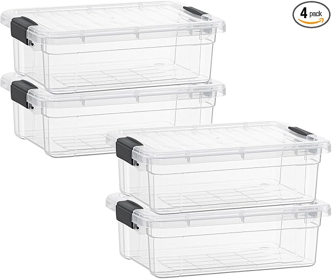 Superio 7.4 Quart Clear Plastic Storage Bin with Lid, Stackable Organizer Box, BPA-Free Storage Container for Home, Garage, School & Office, 4 Pack