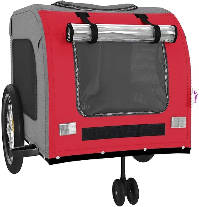 Pet Bike Trailer Orange and Gray Oxford Fabric Dog Bicycle Trailer with Iron Frame, 3-Wheel Pet Cargo Carrier for Small Dogs and Groceries, Includes Safety Flag and Reflectors
