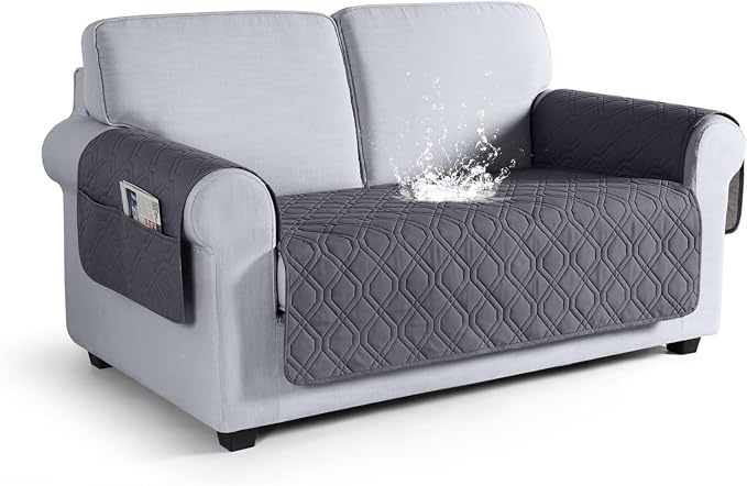VANSOFY Waterproof Loveseat Couch Cover for Pets, Dark Gray, 47.2" | Non-Slip, Washable, Utility Pockets, Pet Friendly, Furniture Protector Slipcover for 2 Cushion Couch