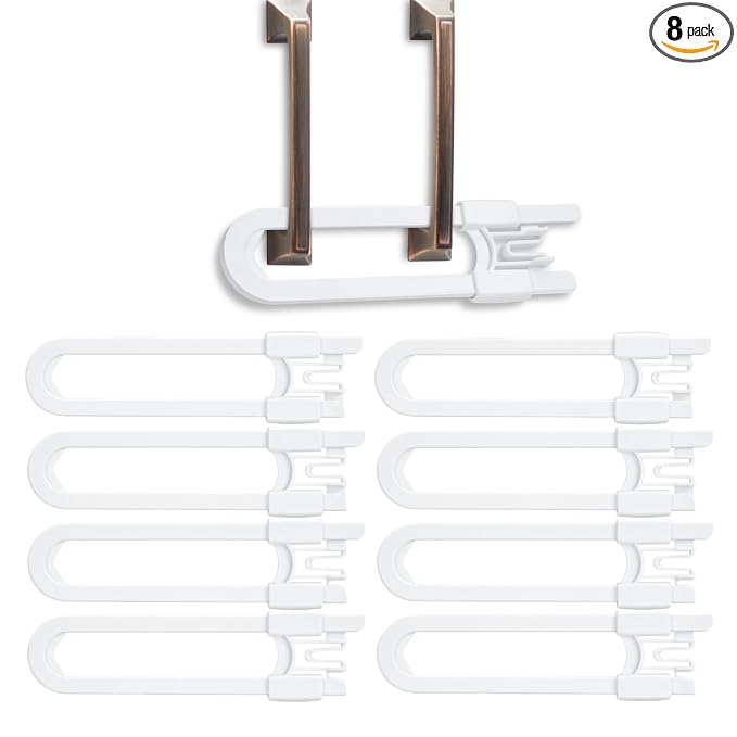 Vmaisi 8 Pcs Baby Sliding Cabinet Locks Adjustable U Shaped Child Safety | for Cabinets with Handles or Knobs, Childproof Latches for Kitchen Bathroom Storage Cupboards