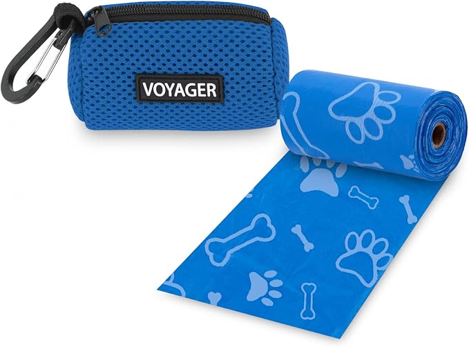 Best Pet Supplies Dog Poop Bag Holder Leash Attachment with Reusable Dispenser for Travel, Walking, Park, and Outdoor Use, Durable with Clip-On - Royal Blue, Mesh Dispenser w/15 Bags