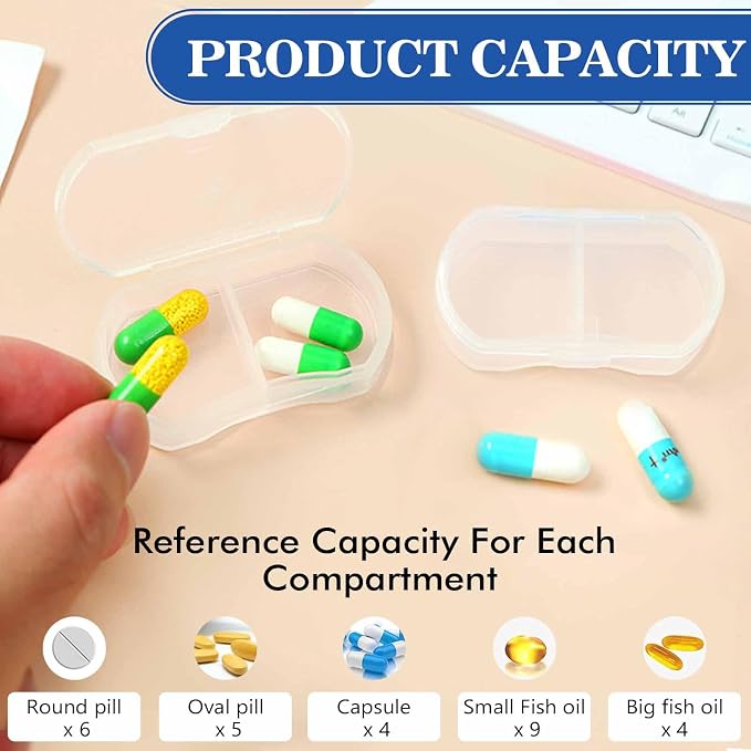 2PCS Pill Case Organizer, Daily AM & PM Containers, Medicine Holder, Ideal for Medication, Vitamin, Supplement, Perfect for Travel, Ideal for Purse (White)