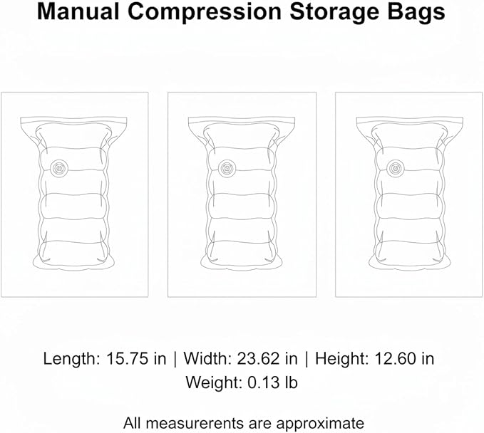 1 Pack Manual Compression Storage Bag, Space Saver with One-Way Valve for Travel and Closet Organization, Durable PET PE Material