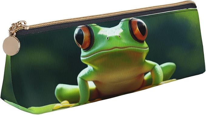 Leather Pen Case with Zipper - Aesthetic Pen Holder Cute Frog Pencil Case for Women & Men - Handcrafted Pencil Bag Multi-Functional Travel Cosmetic Case for Work Office Tool Pouch