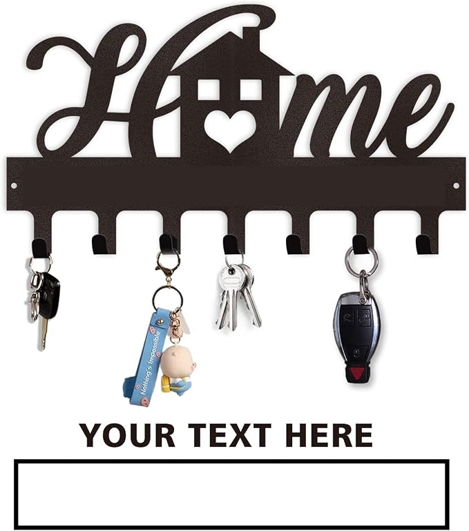 Dyoart Personalized Key Rack - Metal Wall Mount Custom Name Hooks, Sweet Home Coat Rack - Housewarming Gift