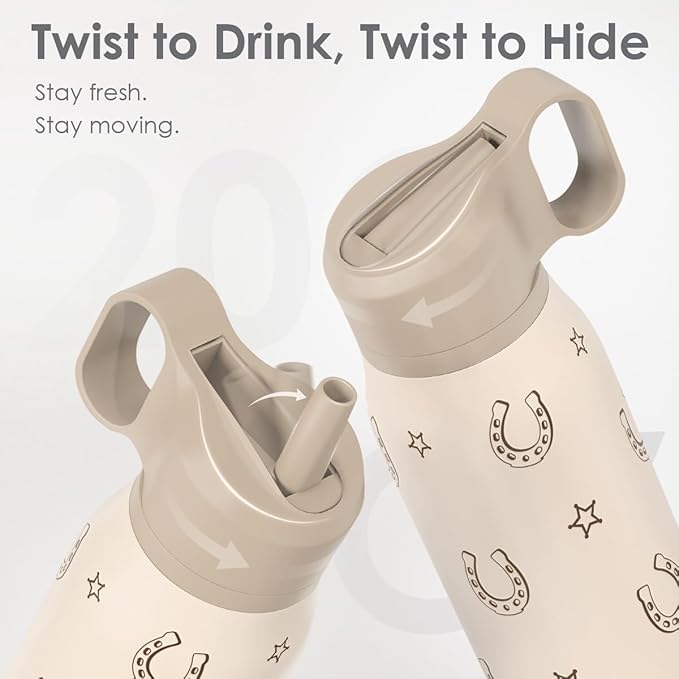 Horse Stainless Steel Water Bottle with Twist Lid 20oz, Horseshoe Travel Insulated Water Bottles for Sports & Gym, Gift for Women Girls Friends Birthday Christmas