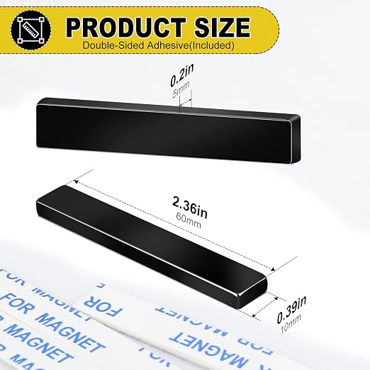 Neodymium Bar Magnets with Adhesive Backing 5 Pack 60x10x5mm Black | Fridge Magnetic Strips Refrigerator Blocks Crafts Extra Super Sticky Bar for Science Experiments Classroom Craft Office