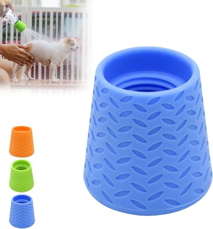 Outdoor Shower for Dogs, Portable Silicone Pet Rinse Sprayer for Water Bottles, Gentle Multi-Hole Outdoor Dog Wash Tool for Camping, Hiking, Beach & Travel, Lightweight Paw (Blue)