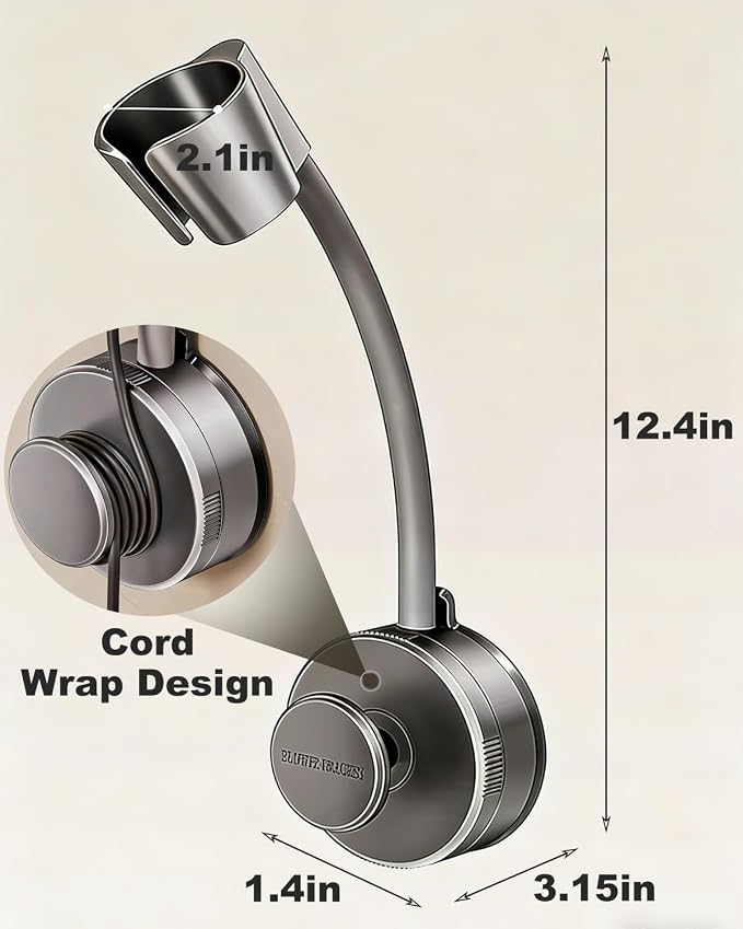 Hands-Free Rotating Hair Dryer Holder Adjustable 360° Swivel Arm Wall Mounted Stand Salon Styling Tool Organizer Flexible Angle Height Universal Attachment Home Travel Pet Grooming Gift Idea(Gray)