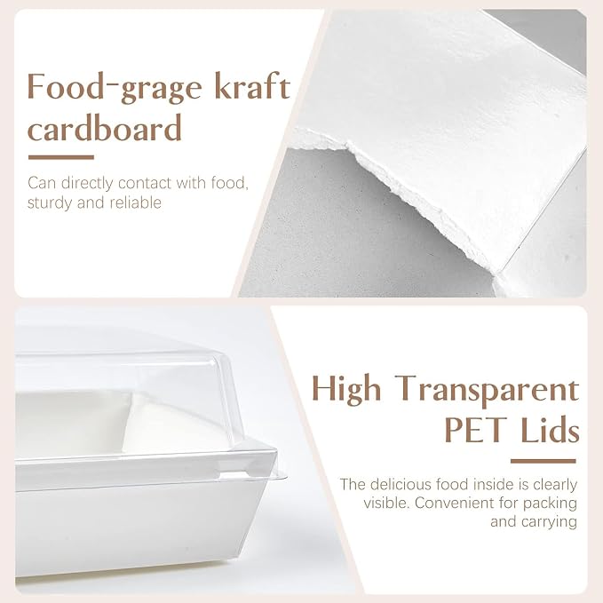 ZORRITA 100 Pack 5 Inch Paper Charcuterie Boxes with Clear Lids, White | Small, Square, To Go Food Containers, Bakery Boxes, For Mini Cake, Desserts, Cookies, Sandwiches, Strawberries