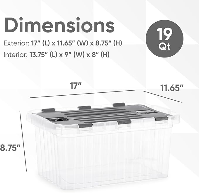 Superio Clear Storage Boxes with Attached Lids, Plastic Container Bins with Hinged Lids for Organizing, Stackable Crates, BPA Free, Non Toxic Organizers, 19 Quart (2 Pack, 17"x11.65"x8.75")