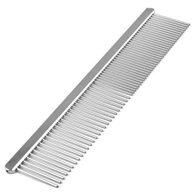 Jeffers Flat Back Pet Grooming Comb – Chrome Plated Steel Comb with Fine & Coarse Teeth for Dogs, Cats, Puppies – Detangling, Deshedding, Dematting Tool for Long or Short Hair - 7.5" L, 1-1/4" teeth