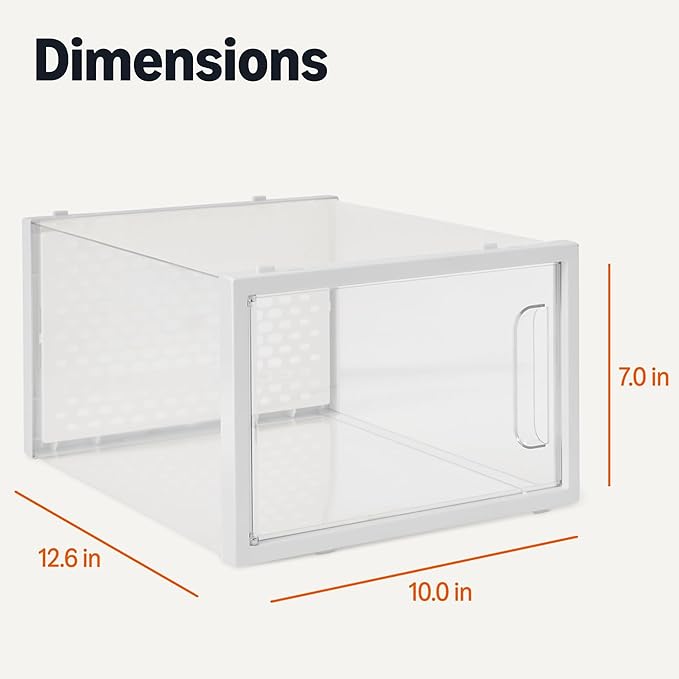 Amazon Basics Stackable and Foldable Clear Shoe Storage Organizer Box, Large, 12-Pack