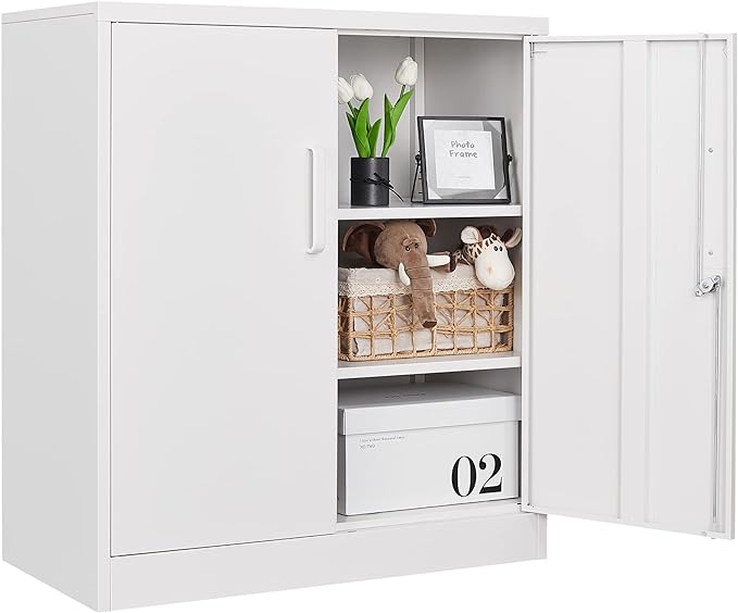 Metal Storage Cabinets with Lock, Small Locker Organizer Steel Cabinets, Adjustable Layers Shelves 2 Doors for Home, Office, Warehouse,Garage,Industrial,Employee Lockers (White-36)
