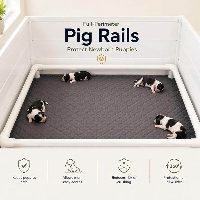 Whelping Box for Dogs and Puppies with Clear Window Panel – 36 Inch Modular, Easy-Clean, Safe Design with Pig Rail, Floor Liner & Washable Pad | Premium Small to Medium Breeds