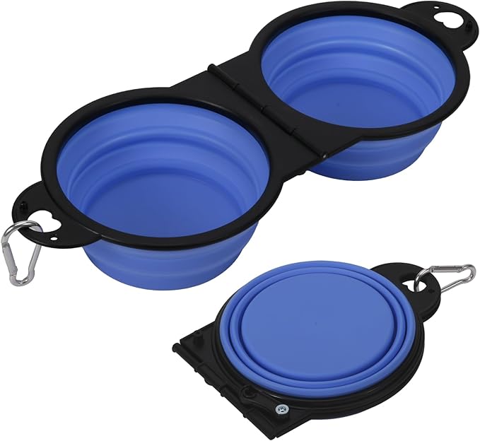 Collapsible Dog Dual Bowls, 2-in-1 with Locking Clip for More Stability 180 Degree Flip Portable Dog Travel Bowl for Water and Food Pet Food Drinker (Light Purple)
