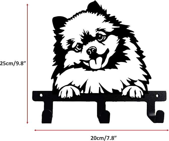 Pomeranian Pom Pom Shaped Black Coated Metal Wall Leash Key Hook for Kitchen Bathroom Bedroom Garage Mud Room (peek a Boo)