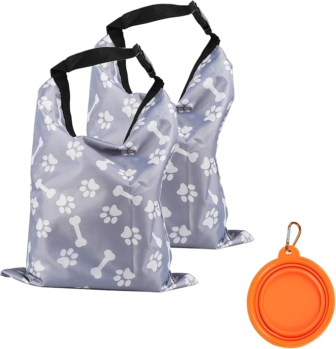 2Packs Dog Travel Bag,10 lb Dog Food Storage Container, Airtight Pet Travel Accessories, Large Capacity Dogs Food Carrier for Camping,with 1Packs Collapsible Dogs Travel Bowls,Perfect for Camping Trip