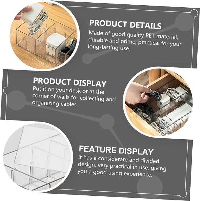 Mikikit 1pc Multi-grid Cable Storage Box Wire Organizer for Practical Cord Management Pet Material Keeps Cables Tidy and Accessible