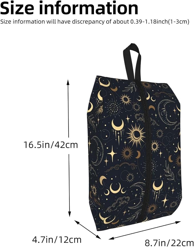 Boho Magic Celestial Travel Shoe Bag for Men & Women, Waterproof Shoe Storage Organizer with Zipper, Portable Shoe Pouch for Sneakers, Heels, Sandals, Gym & Travel Luggage 2PCS
