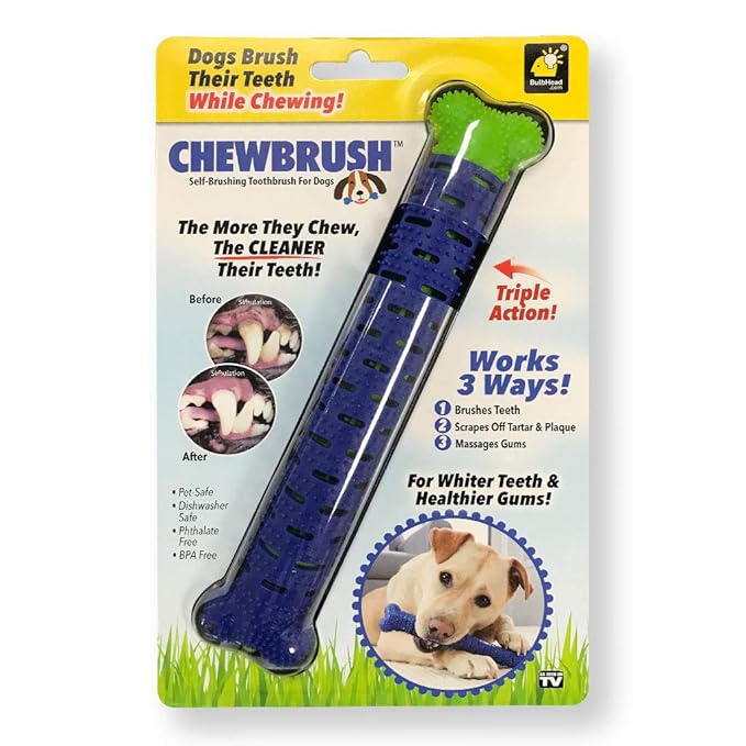 BulbHead Chewbrush Toothbrush and Toy - No Dog Toothpaste Required - Great Teeth Cleaning Toy (1 Pack)