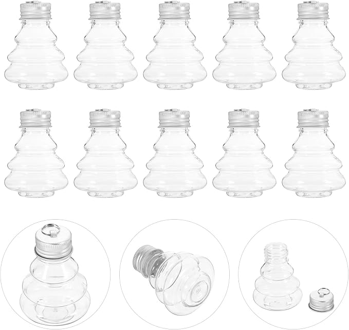 MAGICLULU 10pcs Christmas Tree Shaped Drink Containers Refillable Pet Juice Bottles for Candy Storage Festive Ornaments with for Holiday Decorations