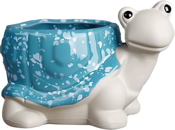 Ceramic Turtle Shaped Pen Pencil Holder for Desk Decoration Accessories Turtle Decor Makeup Brush Pen Cups Succulent Plant Pot Office School Ideal Gifts for Women, Mom or Birthdays