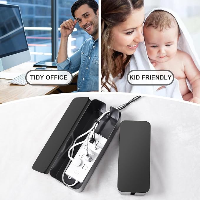 Tuwechen Cable Management Box, 2 Pack Cable Organizer for Surge Protector