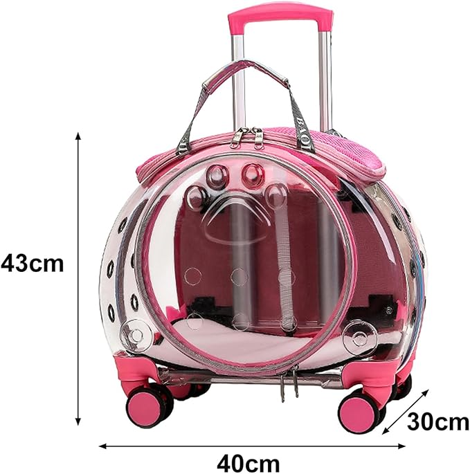 Pet Trolley Case with Ventilation Holes, Pet Carrier,Rolling Carrier,Clear Window Trolley Case,Strollers for Small Dogs,Cat Carrier with Silent Wheels Telescopic for Travel Black