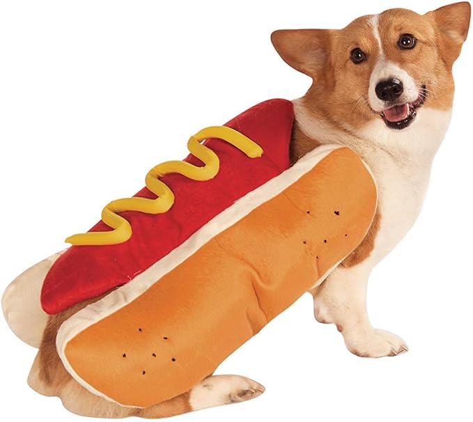 Pet Costume Hot Dog Cartoon Outfit M Cotton for Dogs and Cats | Orange Creative Role-play Wear, Lightweight Comfortable Fit, Party and Christmas Use