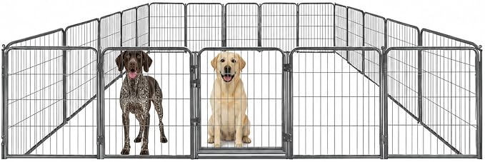 Dog Play Pen for Indoor Use - 40'', 20 Panels for Medium and Large Size Dogs - Portable Grey Playpen Kennel for House or Garage - Metal Heavy Duty Pet Fence with Anti-Slip Feet