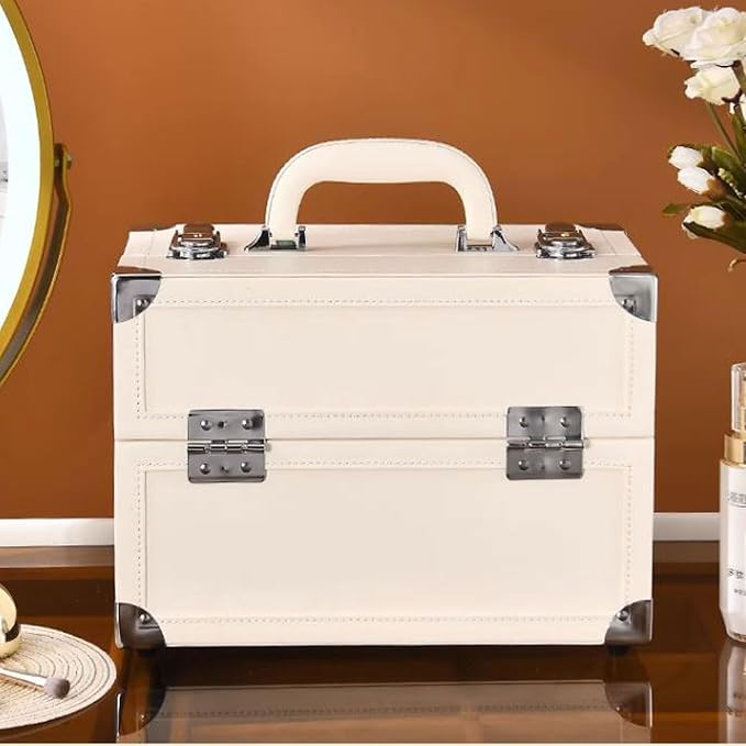 Makeup Organizer Portable Multi-Function Make Up Case, Dustproof Cosmetic Storage Box, Cosmetics Organizer Skin Care Products Jewelry Organizer Case Box for Bedroom Bathroom Desktop Travel Cosmetic Di