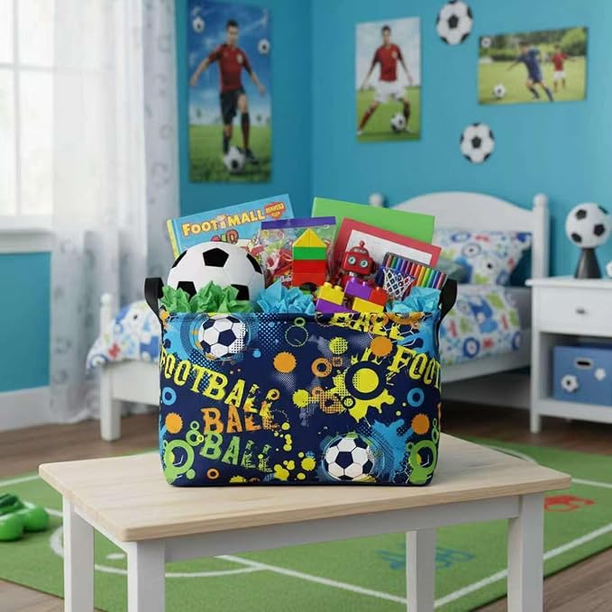 Large Kids Basket Foldable Nursery Baby Storage Bin Collapsible Box Organizer Bedroom Decor (Graffiti Soccer)