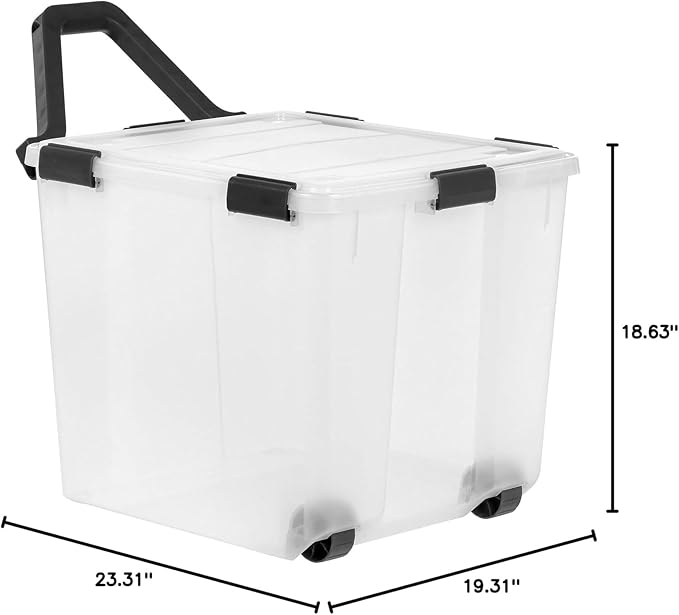 IRIS USA 6 Pack 106 Quart WeatherPro Wheeled Plastic Storage Bin Organization Container with Durable Lid, Seal & Secure Latching Buckles, Clear/Black