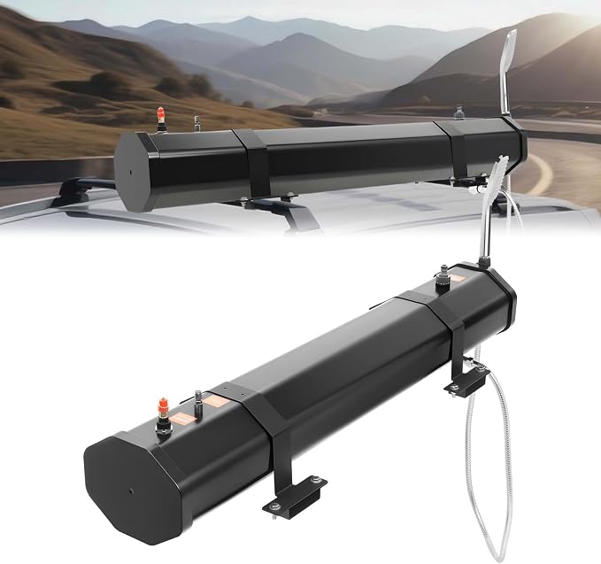 7.93 Gallon Self-Pressurized Water Tank Bumper Mount Roof Rack Water Storage Portable Shower for Camping with 5.58ft Hose Self-Pressurizing Design for Hiking, Travel Car Pet