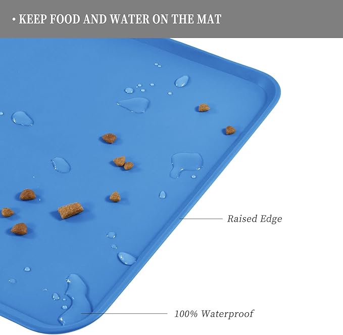 Reopet Waterproof Pet Feeding Mat, Non-Slip Silicone Placemats for Dog Cat Food and Water Bowl, High Raised Edges to Prevent Spills and Protect Floors