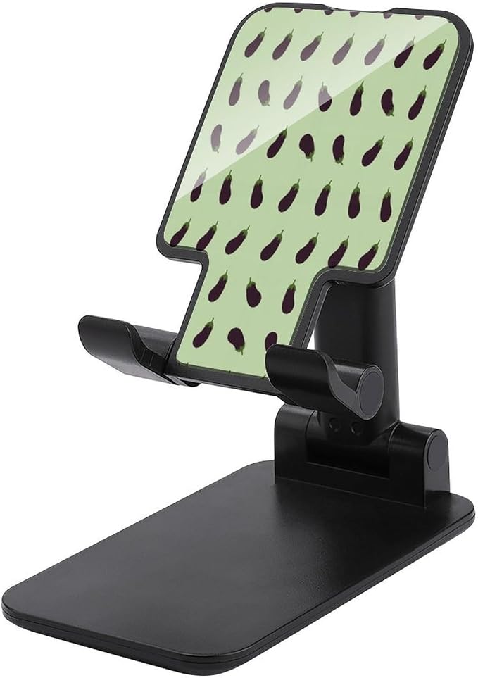 Travel Lightweight Purple Eggplant Pattern Cell Phone Holder | Foldable Adjustable, Desk Phone Stand, Hands Free, Viewing Accessory, Daily Use