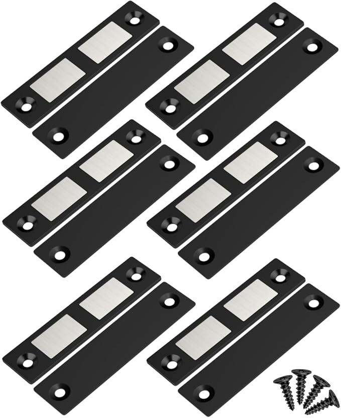 Jiayi 6 Pack Ultra Thin Magnets Latch, 30 Lb Kitchen Door Magnetic Catch Screw on Adhesive, Strong Cabinet Double Magnet Catch for Wardrobe Closet Door Drawer Wardrobe Cupboard Closing