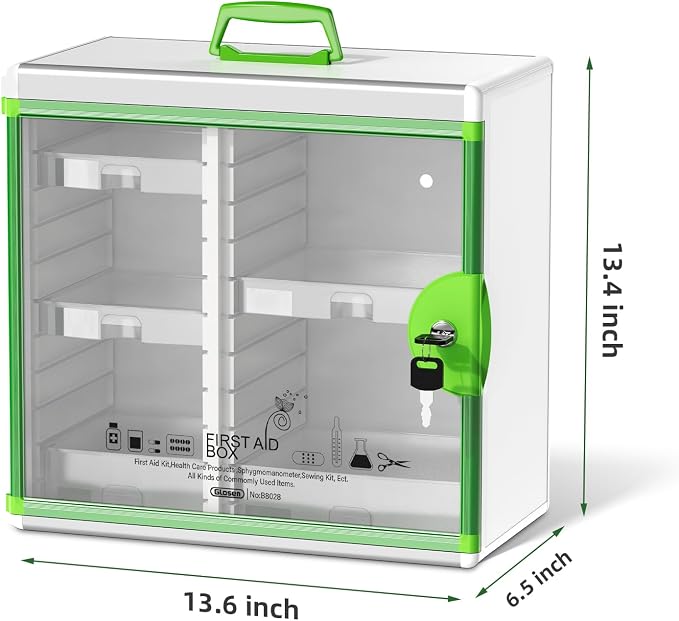 Lockable Medicine Cabinet with 5 Removable Trays, Wall Mounted & Portable Locking Medicine Cabinet Organizer with Key Lock for Home, Bathroom, Office - Aluminum Alloy Frame(13.6x13.4x6.5Inch)