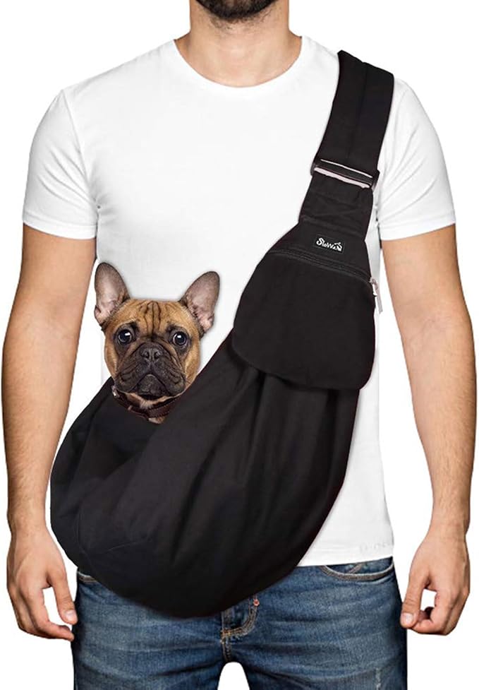Lukovee Pet Sling, Puppy Small Pet Cat Carrier with Safety Hook | Hands-Free,Padded Strap, Breathable, Adjustable, Storage Pocket, Tote Bag Shoulder Bag with Front Pocket (BN,M)