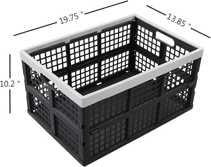 3-Pack Plastic Crates, 42L Foldable Baskets, Collapsible Crates | Stackable Storage Container, Baskets and Bins for Organizing Tools, Books, Food, Drinks, Camping, Shopping & Transport