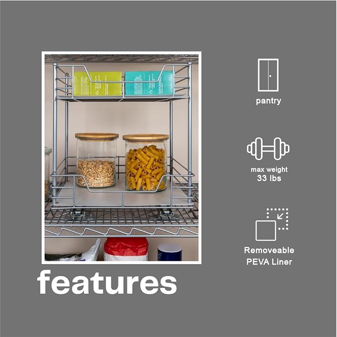 Household Essentials Brushed Steel & Plastic Two-Tier Pantry Organizer, Silver
