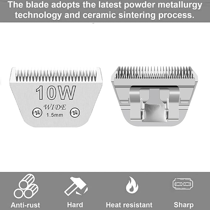 Audoc Wide Blades for Dog Grooming Blades Compatible with Andis,Oster A5,Wahl km10 Dog Clippers Stainless Steel Blades Blades for Animal Dog,Cat,Horse, (#10W(1.5mm)/2PCS)