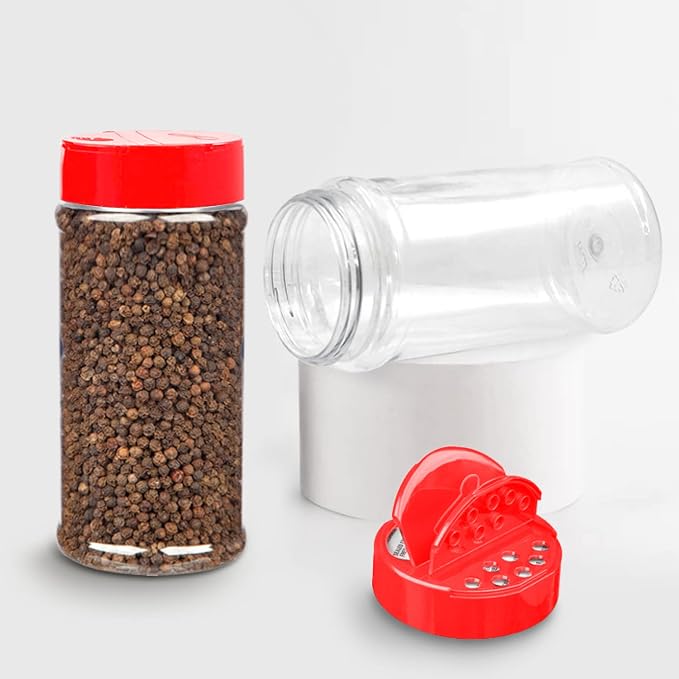 Plastic Spice Jars Bottle Containers with Red Cap, 16 Oz, 6 Pack | Clear Safe Plastic Bottle Containers with Shaker Lids, Lined Cap, PET Material, BPA-Free, Perfect for Herbs & Spices
